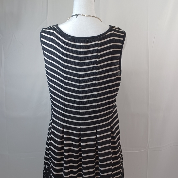Max Studio Ivory Black Stripe Fit Flare Sleeveless Dress L - Picture 8 of 11